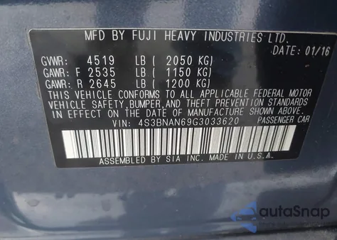 2016 Subaru Legacy 2.5I Limited from USA, damaged, VIN 4S3BNAN69G3033620